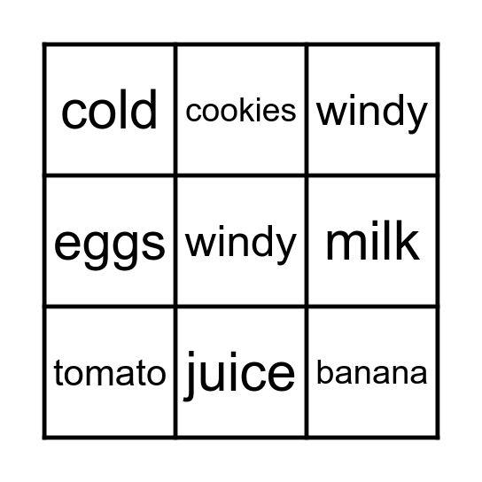 VOCABULARY BINGO! Bingo Card