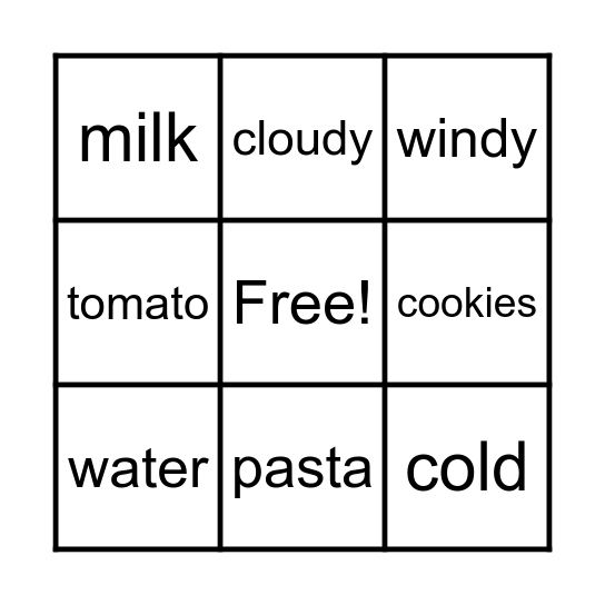 VOCABULARY BINGO! Bingo Card