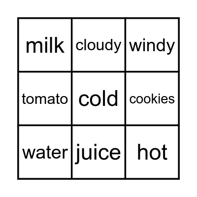 VOCABULARY BINGO! Bingo Card