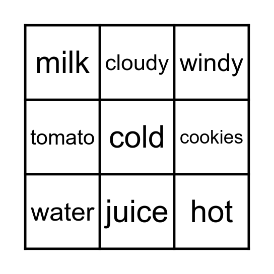 VOCABULARY BINGO! Bingo Card