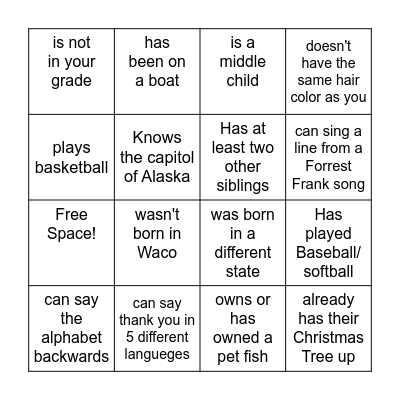 Find Someone Who... Bingo Card