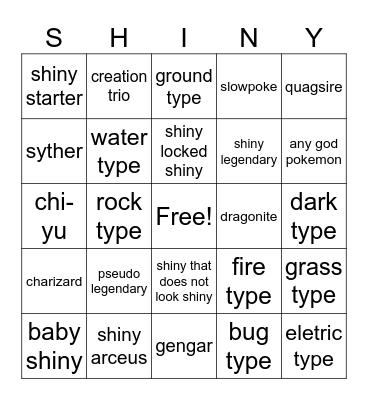 SHINY POKEMON Bingo Card
