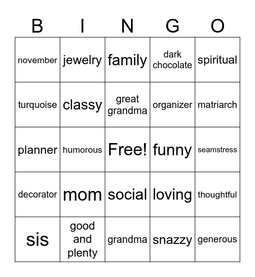 Mary Madeline's Birthday Bingo Card