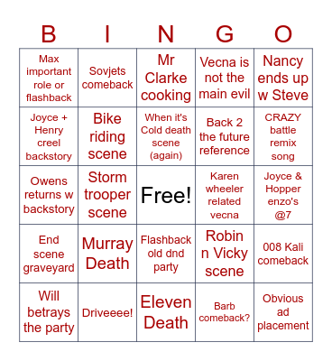 STRANGER THINGS S5 BINGO Card