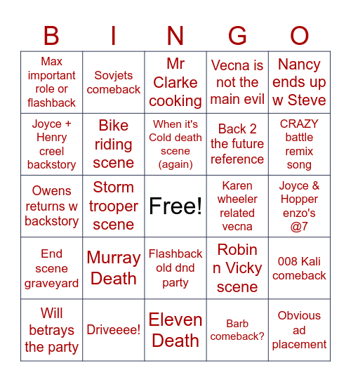 STRANGER THINGS S5 BINGO Card