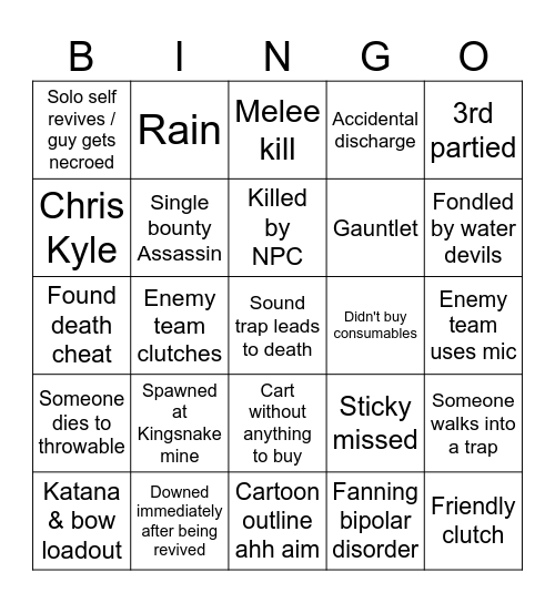 Hunt Showdown Bingo! Bingo Card