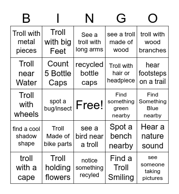 Troll Trek Bingo Card