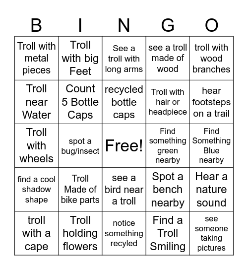 Troll Trek Bingo Card