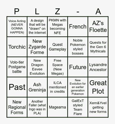 Pokemon Legends: Z-A Bingo V2 Bingo Card