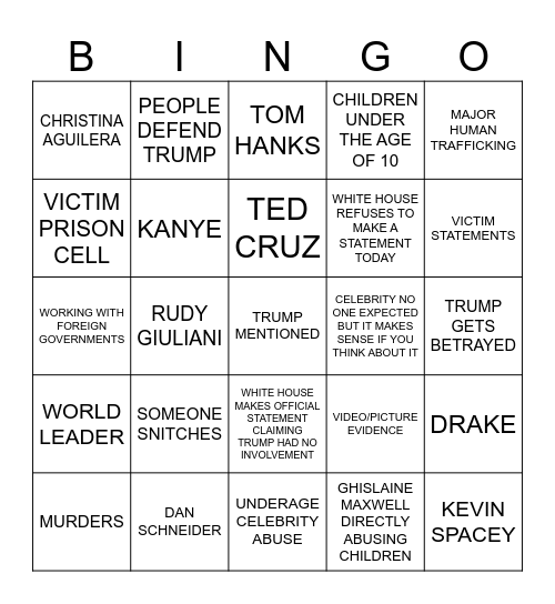 EPSTEIN FILES Bingo Card