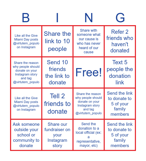 GMD Virtutem Populo Bingo Card Bingo Card