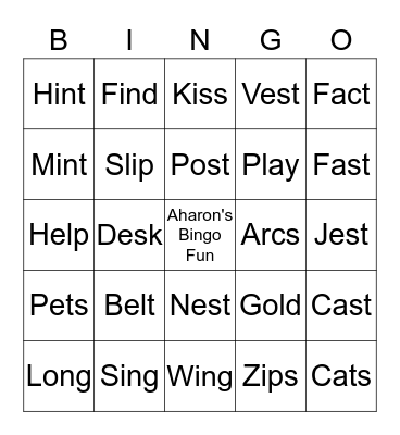 Aharon's Bingo Fun Bingo Card