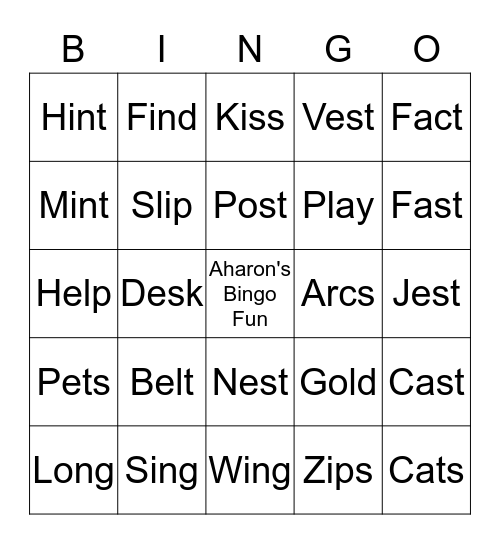 Aharon's Bingo Fun Bingo Card