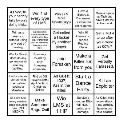 Forsaken Bingo Card