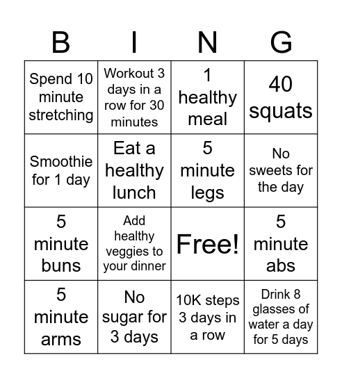 Healthy Bingo Card