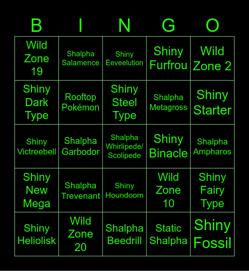Pokemon Legends Z-A Shiny Bingo Card