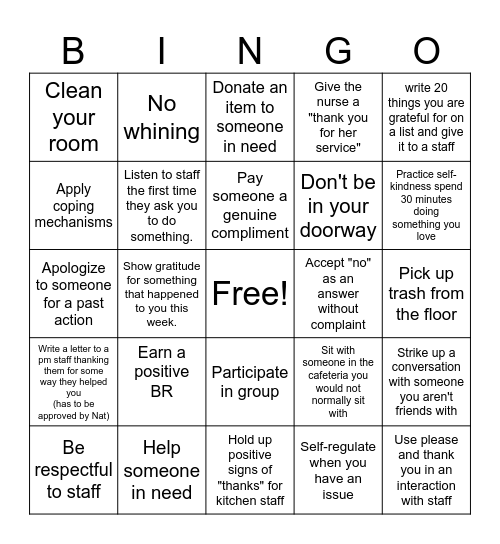 Gratitude Bingo Card