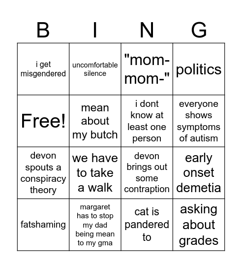 thankgiving Bingo Card