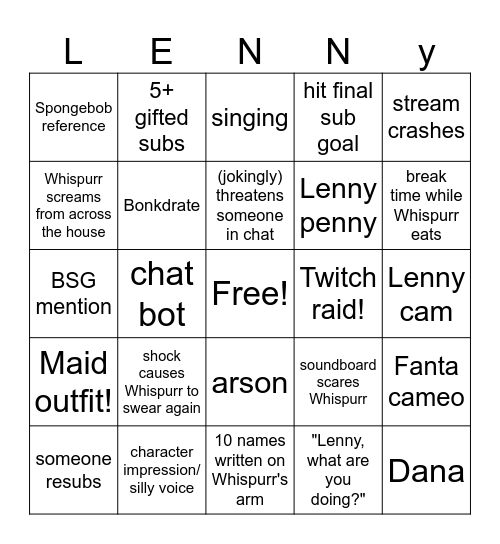 WhispurrAudio Subathon Bingo Card Bingo Card