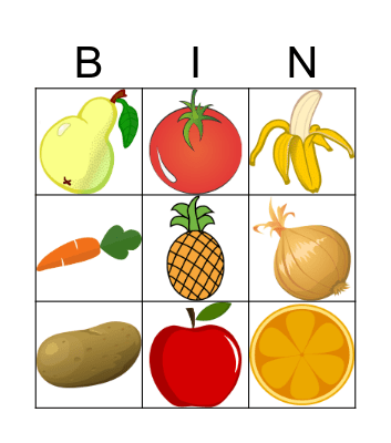 Fruit and vegetable Bingo Card