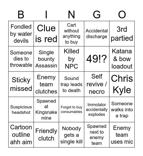 Hunt Showdown Bingo! Bingo Card