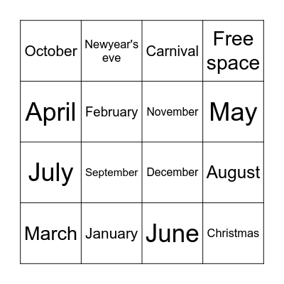 Months of the year Bingo Card