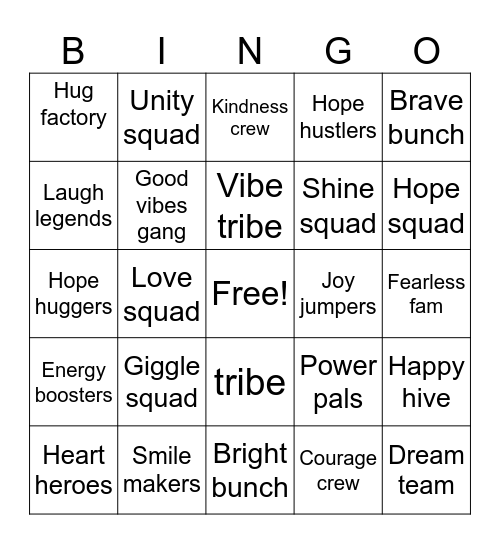 Fun Words for Families with Sickle Cell Bingo Card
