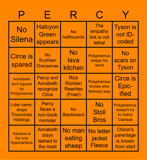 PJO Season 2 Adaptation Bingo Card