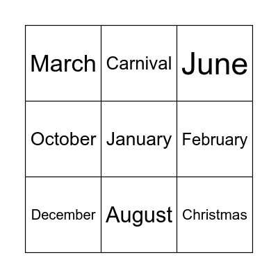 Months of the year Bingo Card