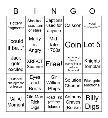 Oak Island Bingo Card
