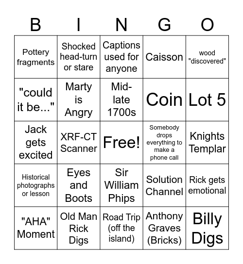 Oak Island Bingo Card