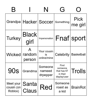 Roblox Bingo Card