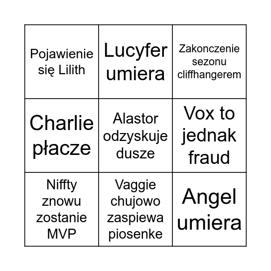 hazbin Bingo Card