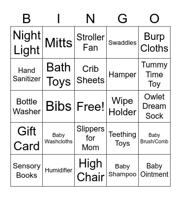 Baby Shower Gift Bingo Card
