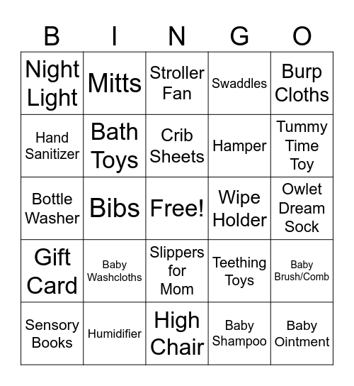Baby Shower Gift Bingo Card