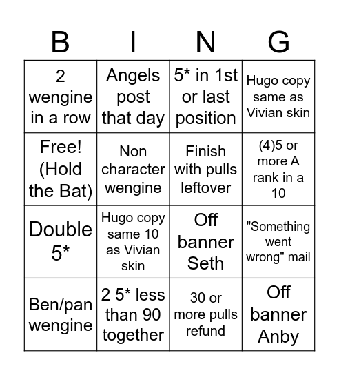 Hugo Vlad M6 Bingo Card