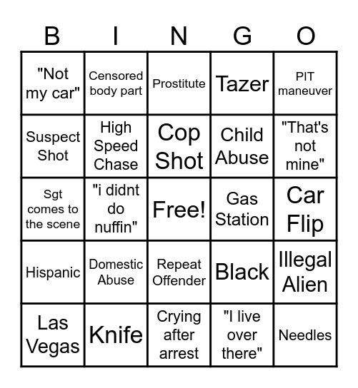 COPS Bingo Card