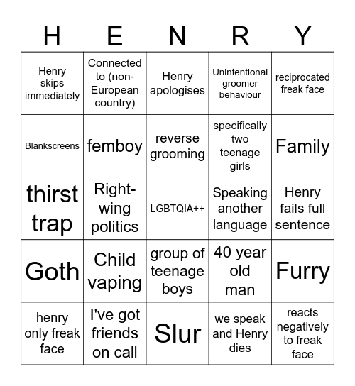 Henry Omegle bingo Card