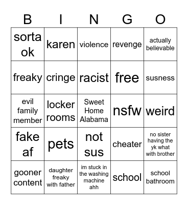SUS REDDIT STORIES BINGO Card