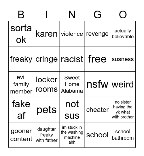 SUS REDDIT STORIES BINGO Card