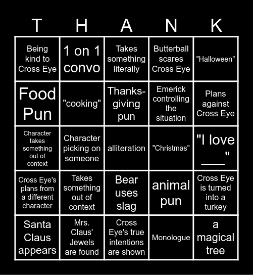 The Thanksgiving Movie Bingo Card