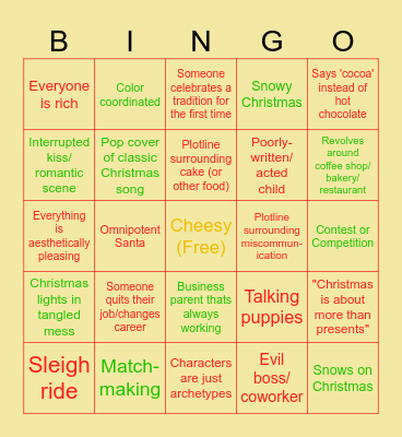 Bad Christmas Movie Bingo Card