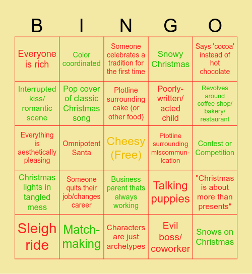 Bad Christmas Movie Bingo Card