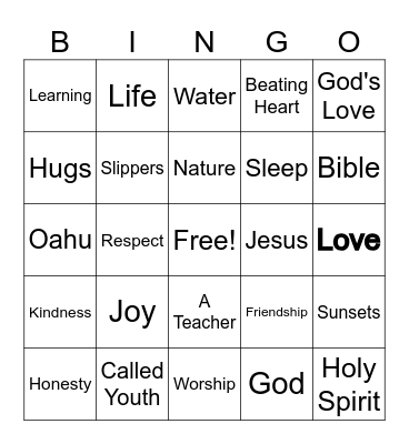 Gratitude Bingo Card