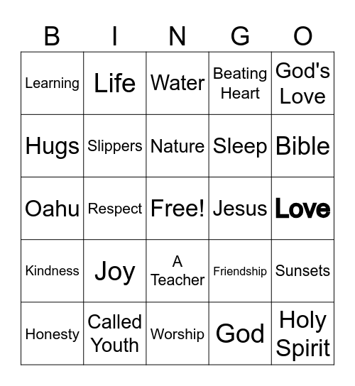 Gratitude Bingo Card