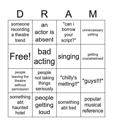 drama club bingo Card