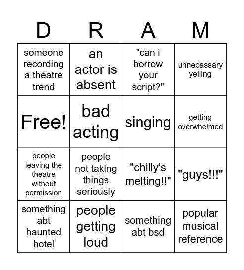 drama club bingo Card