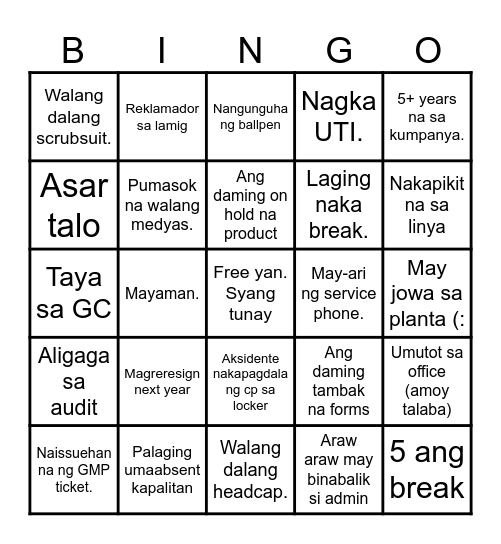 QUALITY BINGO 🗣🗣🗣 Bingo Card