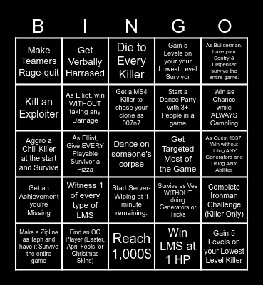 Forsaken Bingo Card