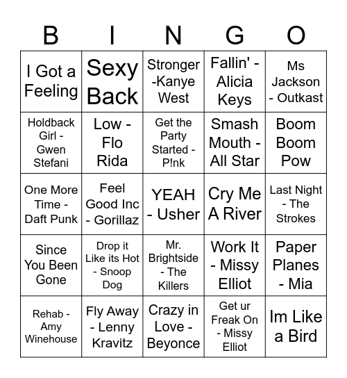 2000s Hits! Bingo Card